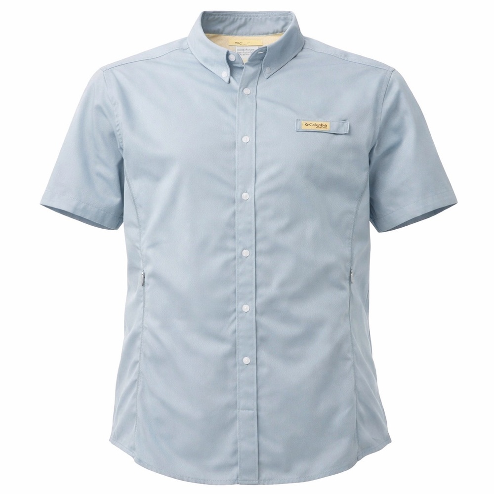 NWT Columbia PFG Baby Blue Omni Shade UPF 40 Button-Down Casual Shirt Size M